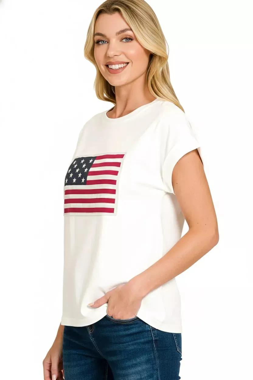 Zenana Full Size US Flag Round Neck Short Sleeve T-Shirt Plus Size sold by Charming Charlie product image thumbnail 2