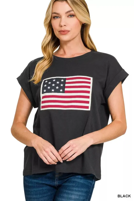Zenana Full Size US Flag Round Neck Short Sleeve T-Shirt Plus Size sold by Charming Charlie