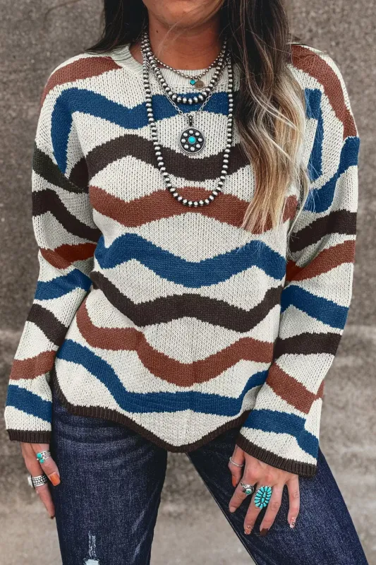 Chevron Striped Round Neck Sweater sold by Charming Charlie
