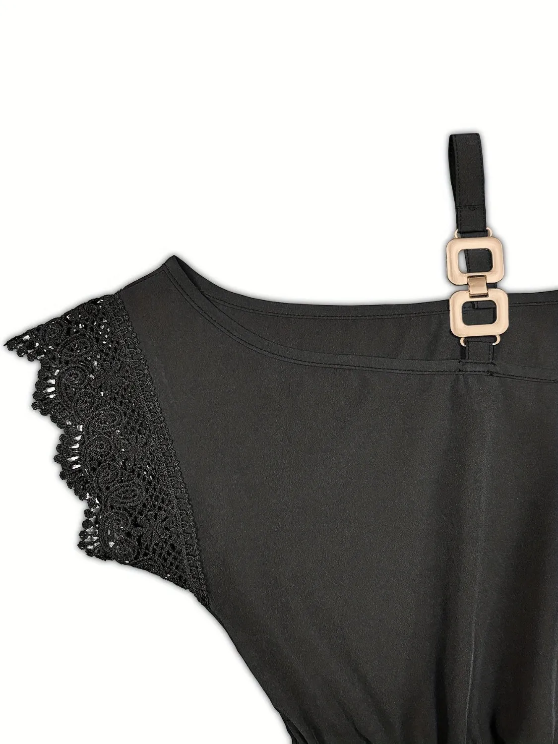 Lace Detail Asymmetrical Neck Short Sleeve Dress sold by Charming Charlie product image thumbnail 3