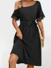 Lace Detail Asymmetrical Neck Short Sleeve Dress sold by Charming Charlie