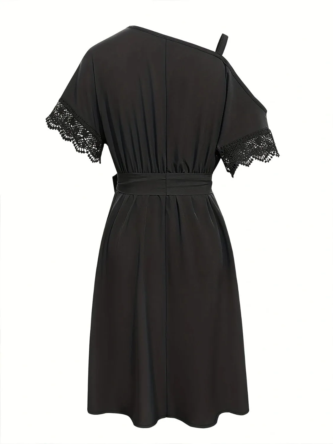 Lace Detail Asymmetrical Neck Short Sleeve Dress sold by Charming Charlie product image thumbnail 2