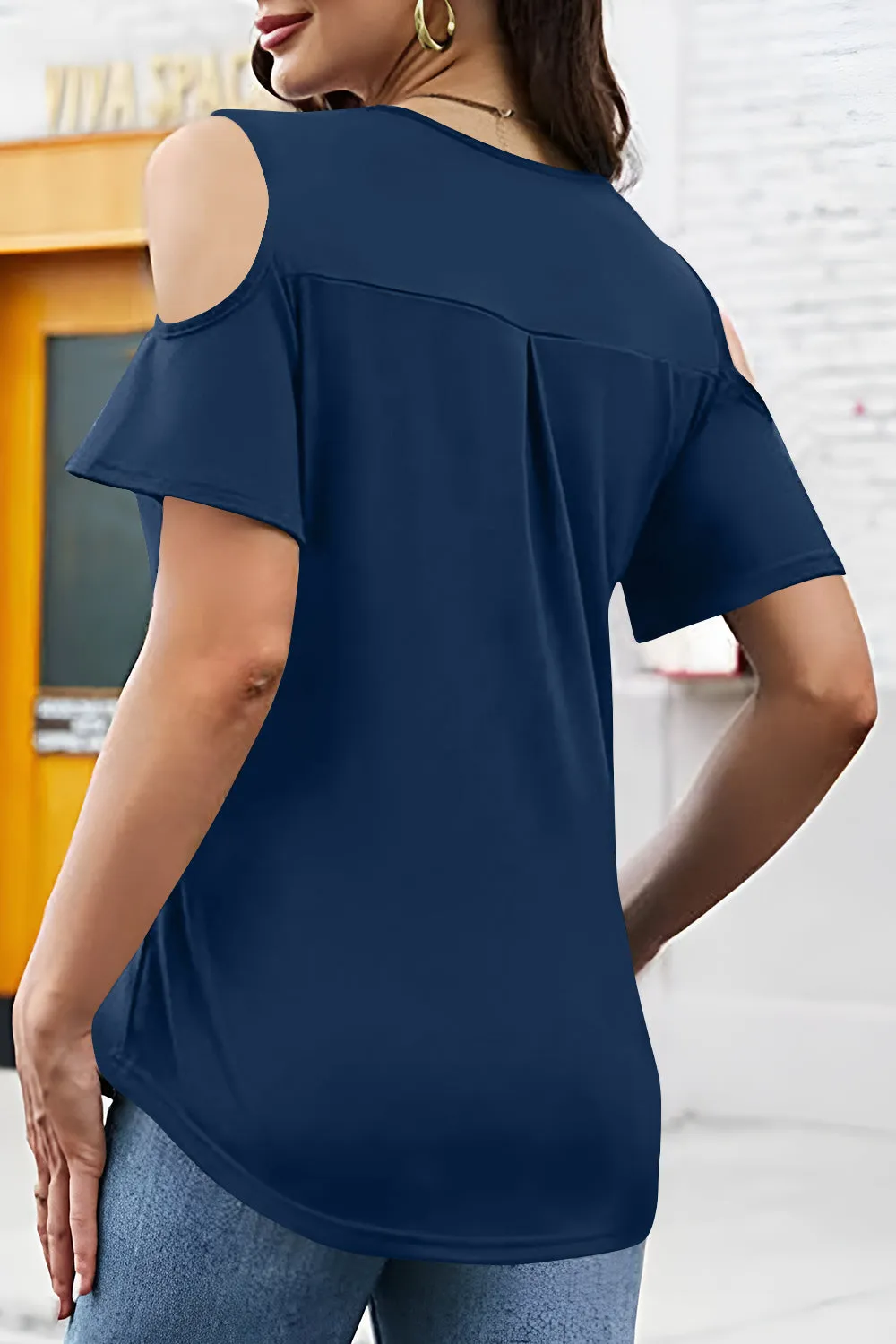 Full Size Half Zip Cold Shoulder Top sold by Charming Charlie product image thumbnail 3