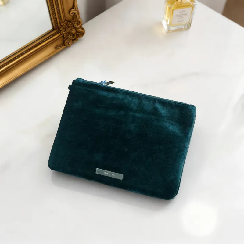 Green Velvet Cosmetic Bag / Pouch made by Charming Charlie
