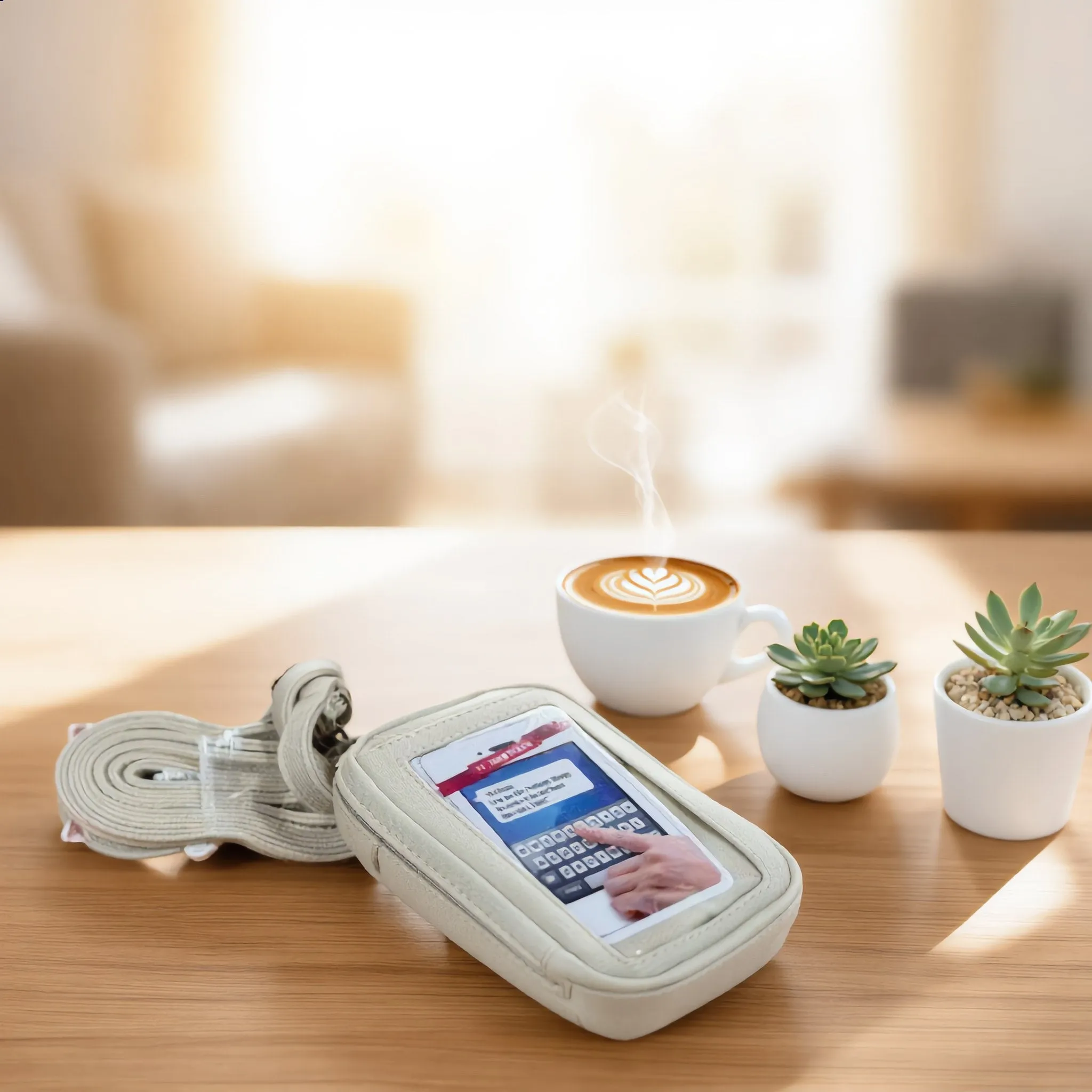 White Leather Touchscreen Phone Wallet. sold by Charming Charlie