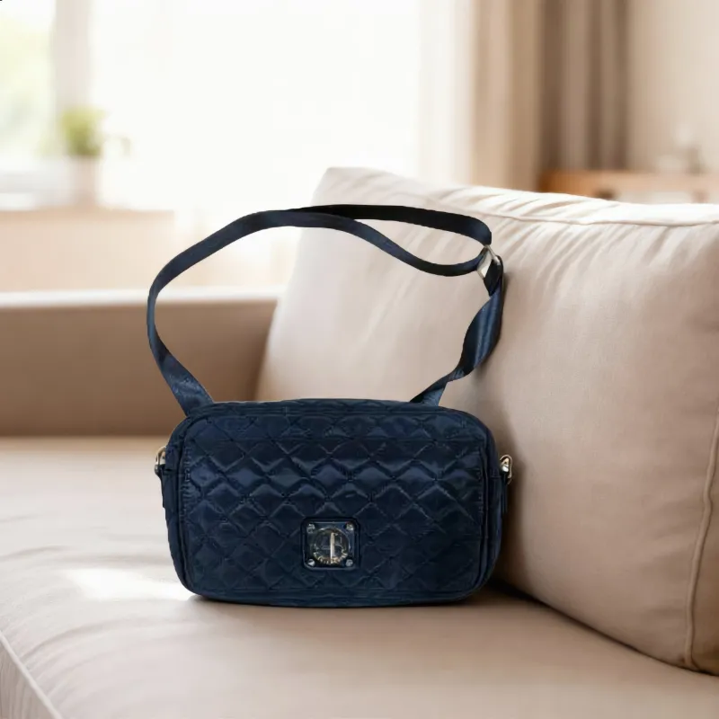 Navy Blue Quilted Camera Crossbody Bag made by Charming Charlie