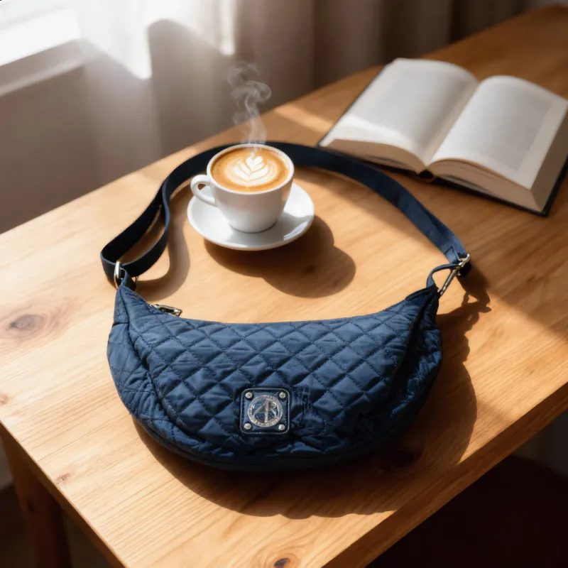 Black Quilted Nylon Sling Bag sold by Charming Charlie