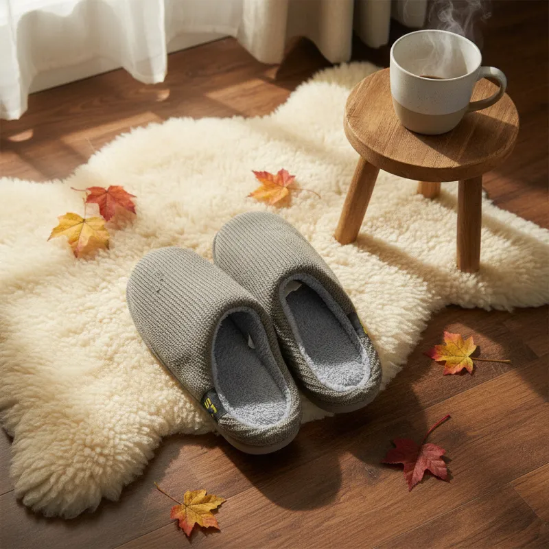 Grey Knit Fuzzy Slippers sold by Charming Charlie