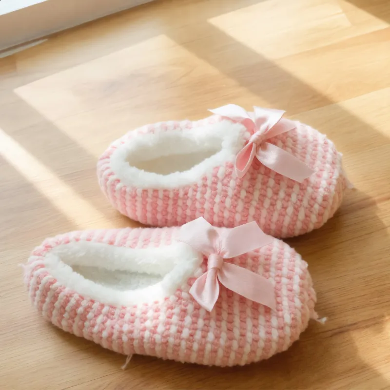 Pink Knit Bow Slippers made by Charming Charlie
