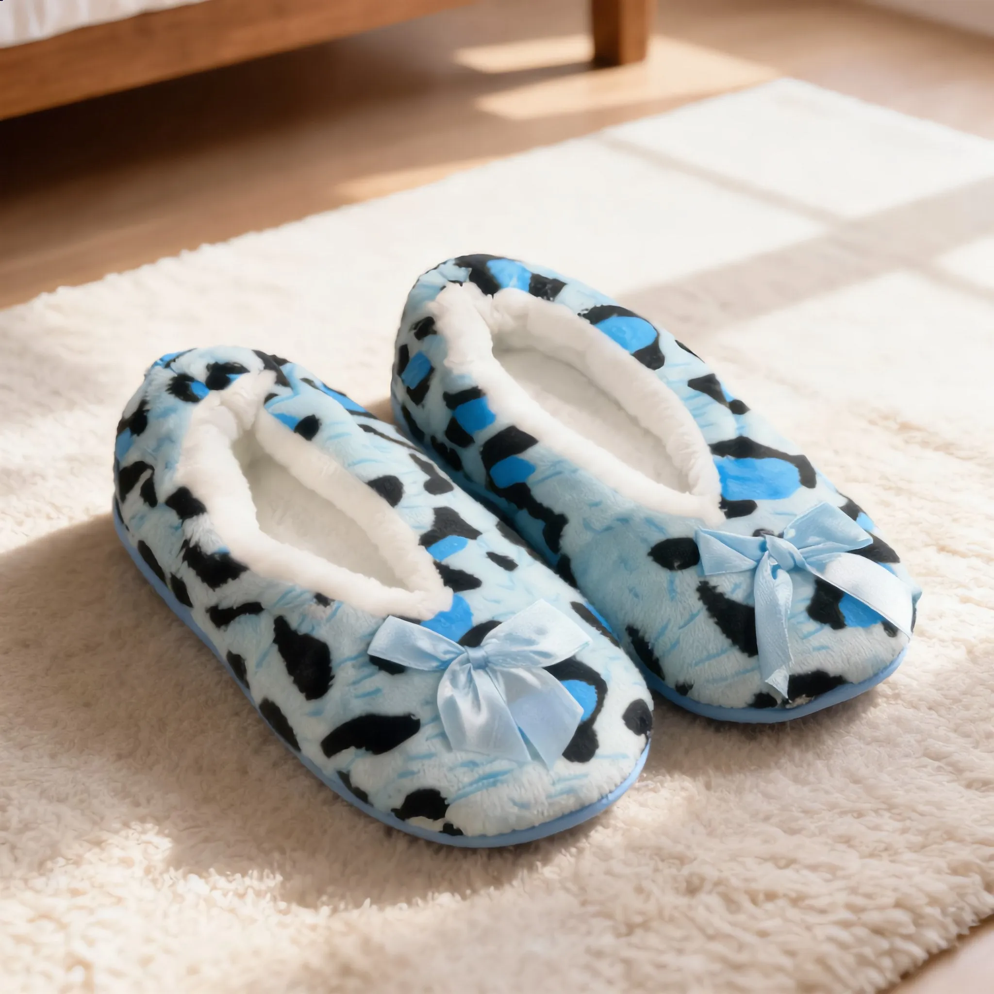 Blue Leopard Print Bow Slippers sold by Charming Charlie