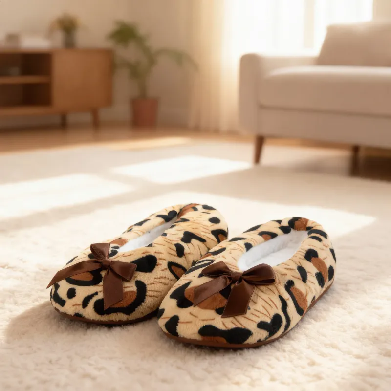 Cozy Leopard Print Bow Slippers sold by Charming Charlie