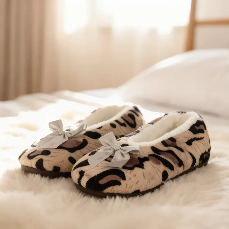 Cozy Leopard Print Plush Slippers sold by Charming Charlie