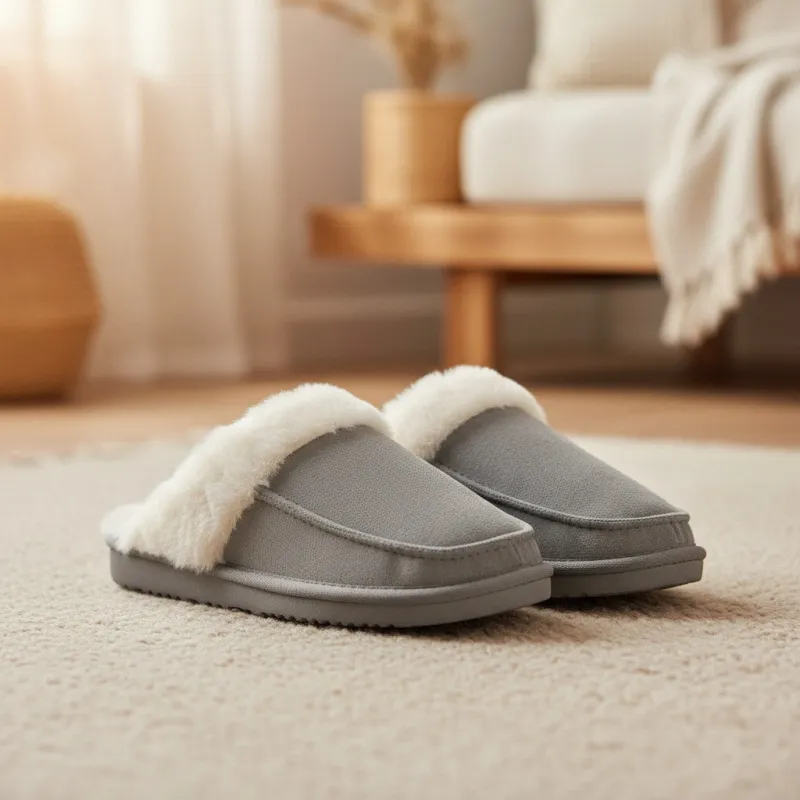 Grey Microsuede Fur Slippers sold by Charming Charlie