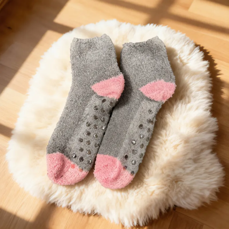 Grey & Pink Fuzzy Slipper Socks sold by Charming Charlie
