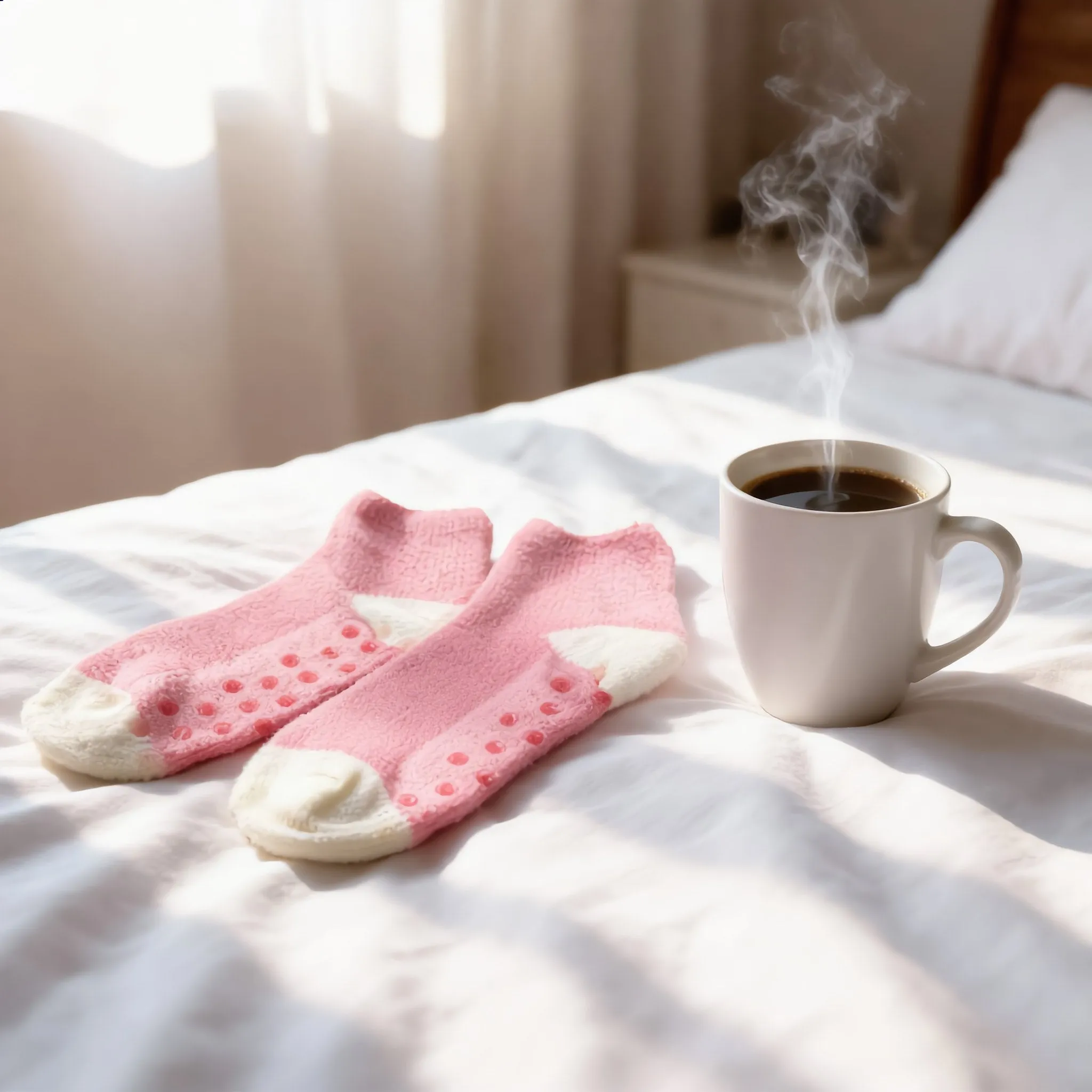 Cozy Pink Polka Dot Fuzzy Slipper Socks sold by Charming Charlie
