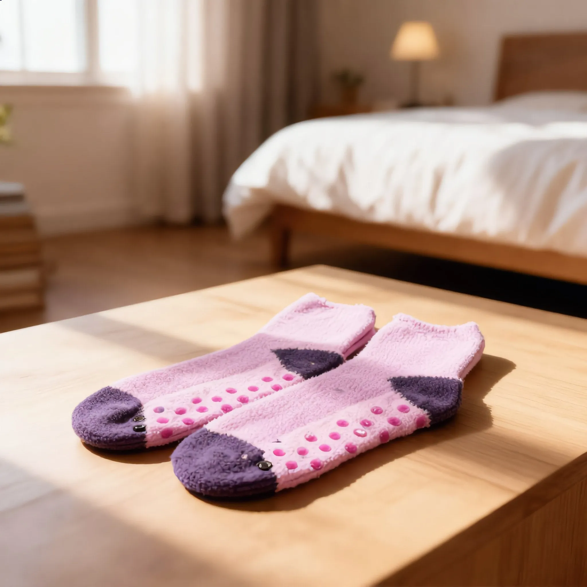 Cozy Pink & Purple Non-Slip Fuzzy Slipper Socks sold by Charming Charlie