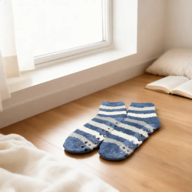 Cozy Blue & White Striped Non-Slip Fuzzy Socks sold by Charming Charlie