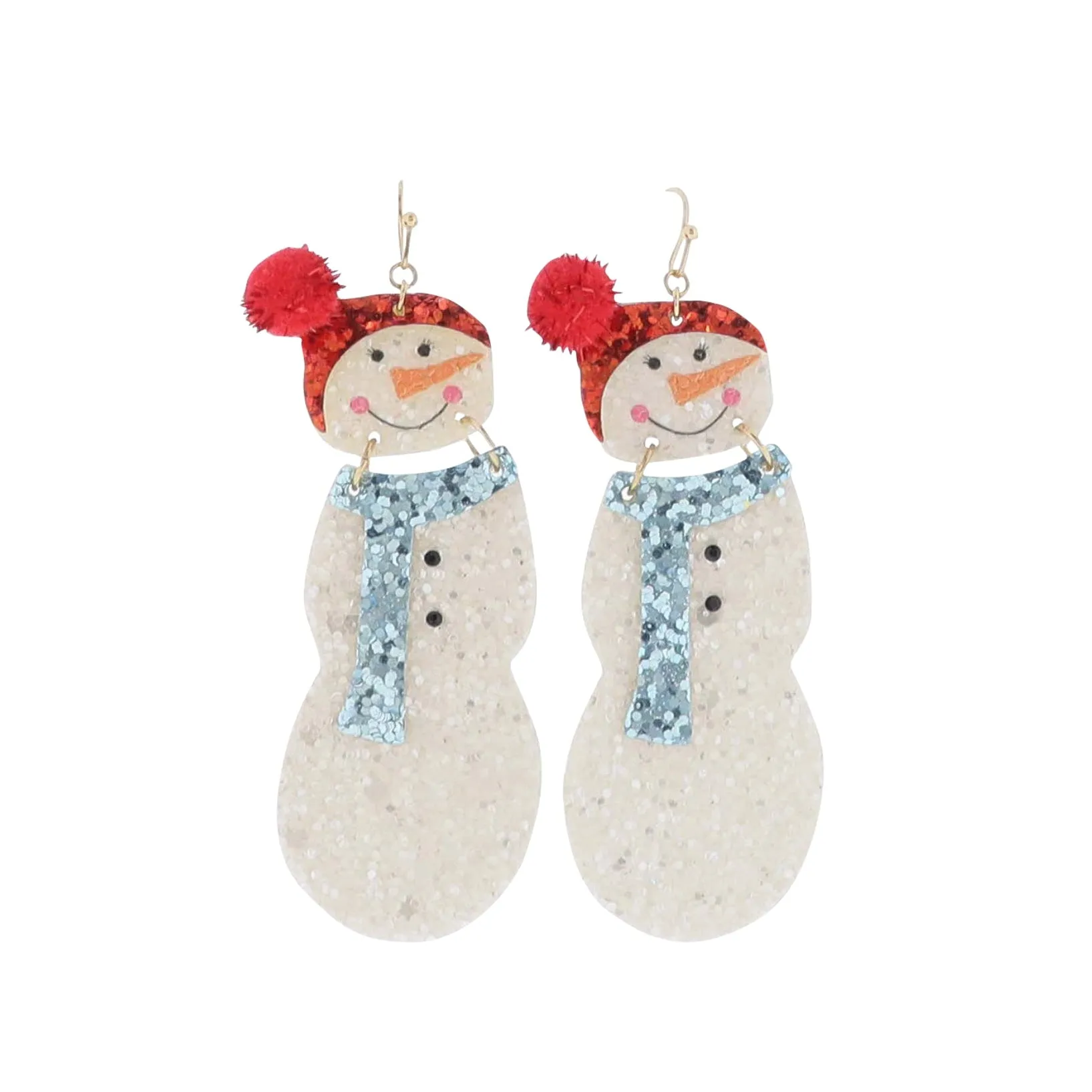 Red, White, Blue Glitter Snowman with Red Pom Earring sold by Charming Charlie