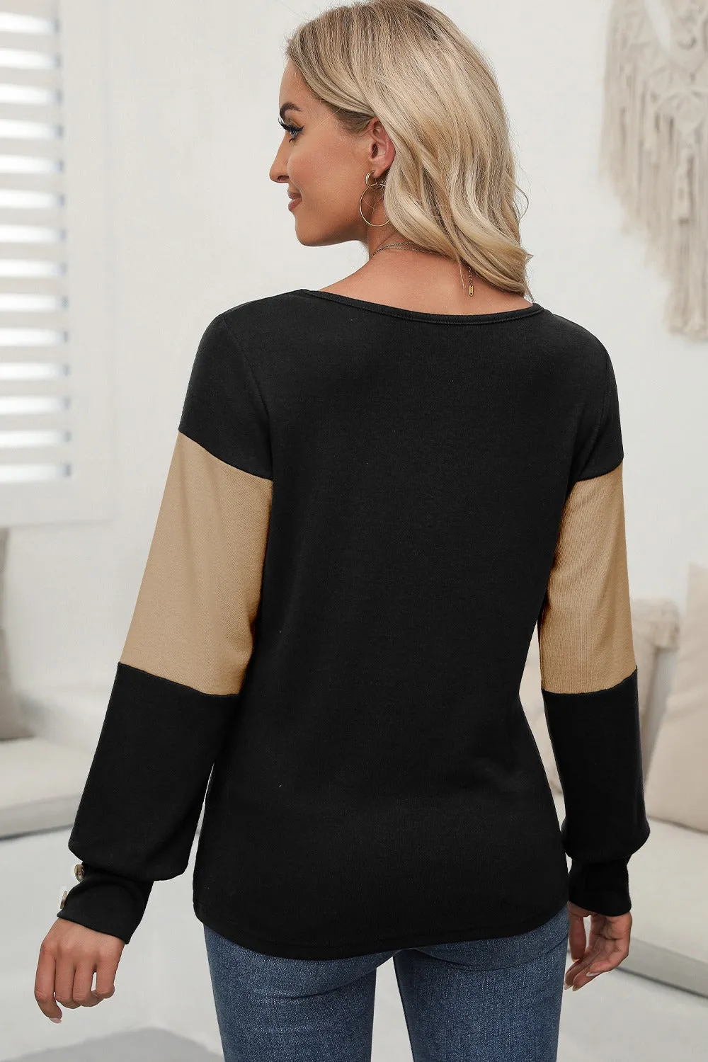 Color Block V-Neck Long Sleeve Top sold by Charming Charlie product image thumbnail 3