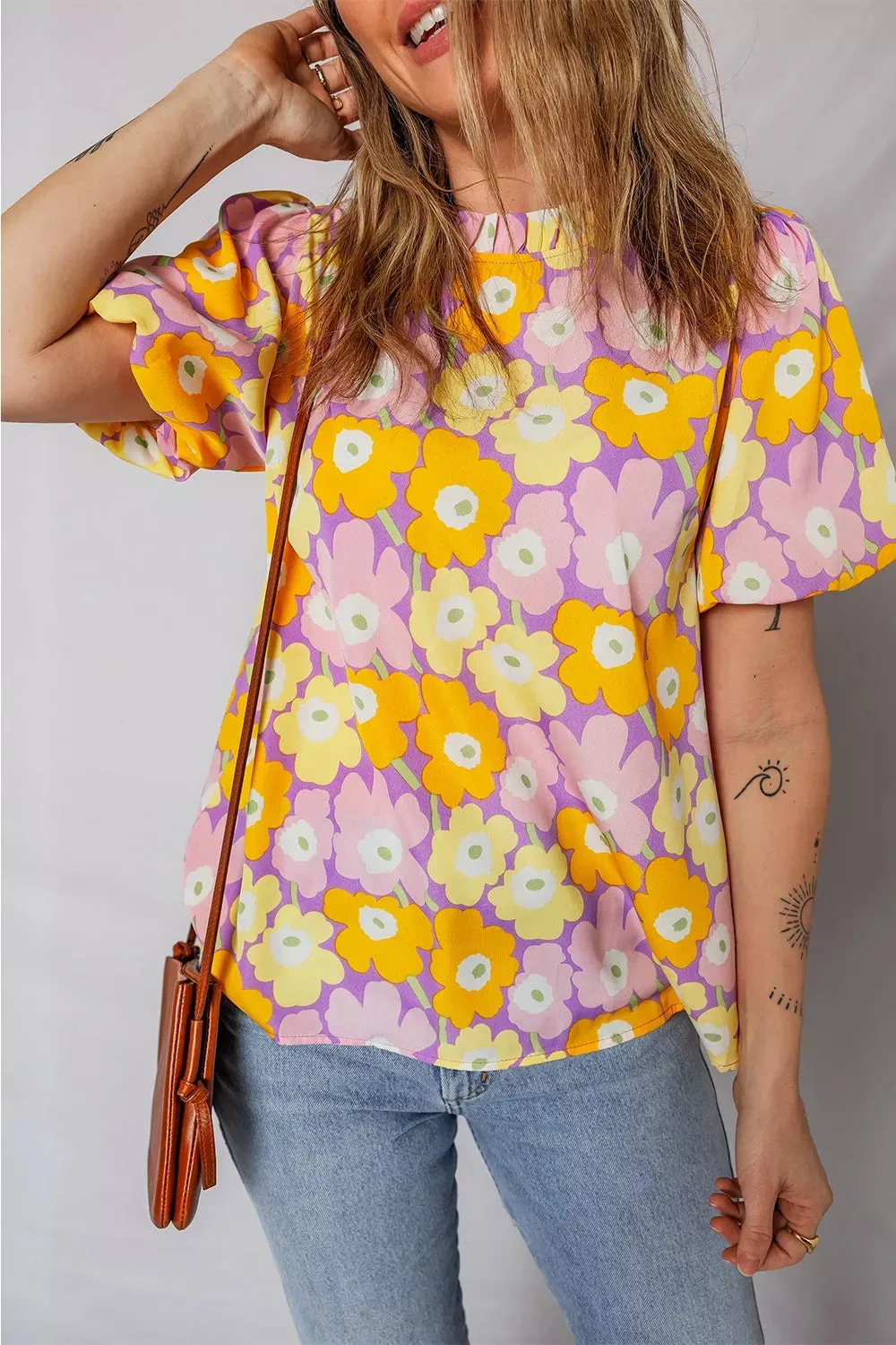 Floral Print Puff Sleeve Blouse sold by Charming Charlie product image thumbnail 2