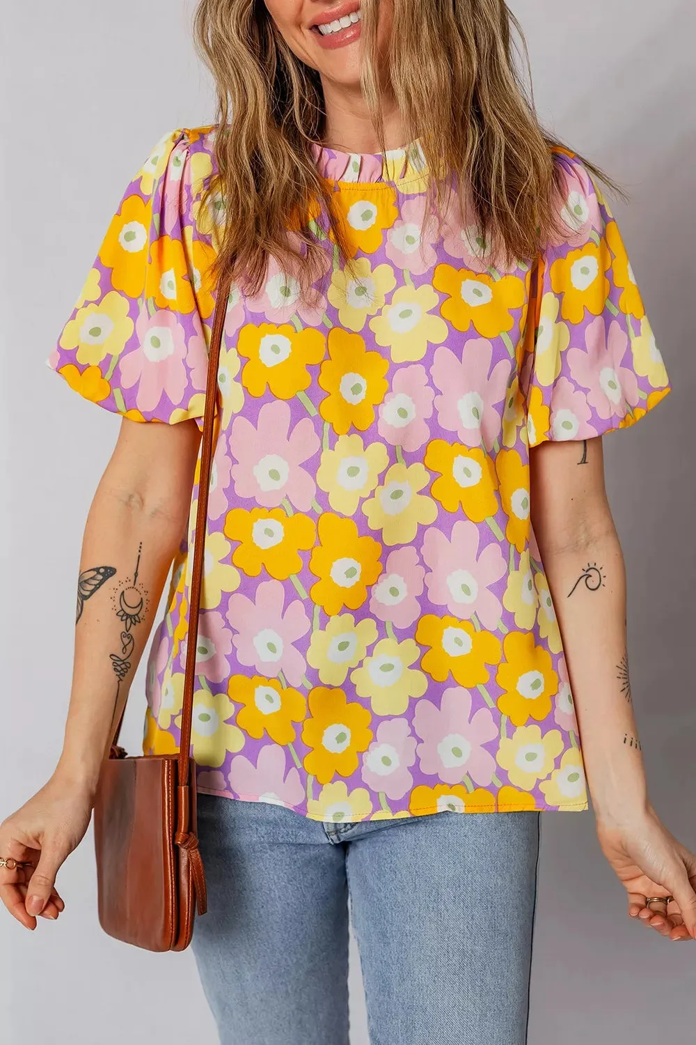 Floral Print Puff Sleeve Blouse sold by Charming Charlie product image thumbnail 3