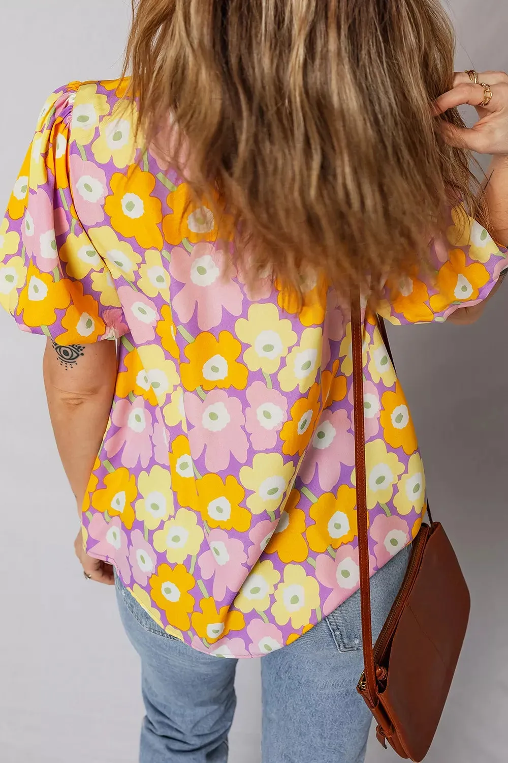 Floral Print Puff Sleeve Blouse sold by Charming Charlie product image thumbnail 4