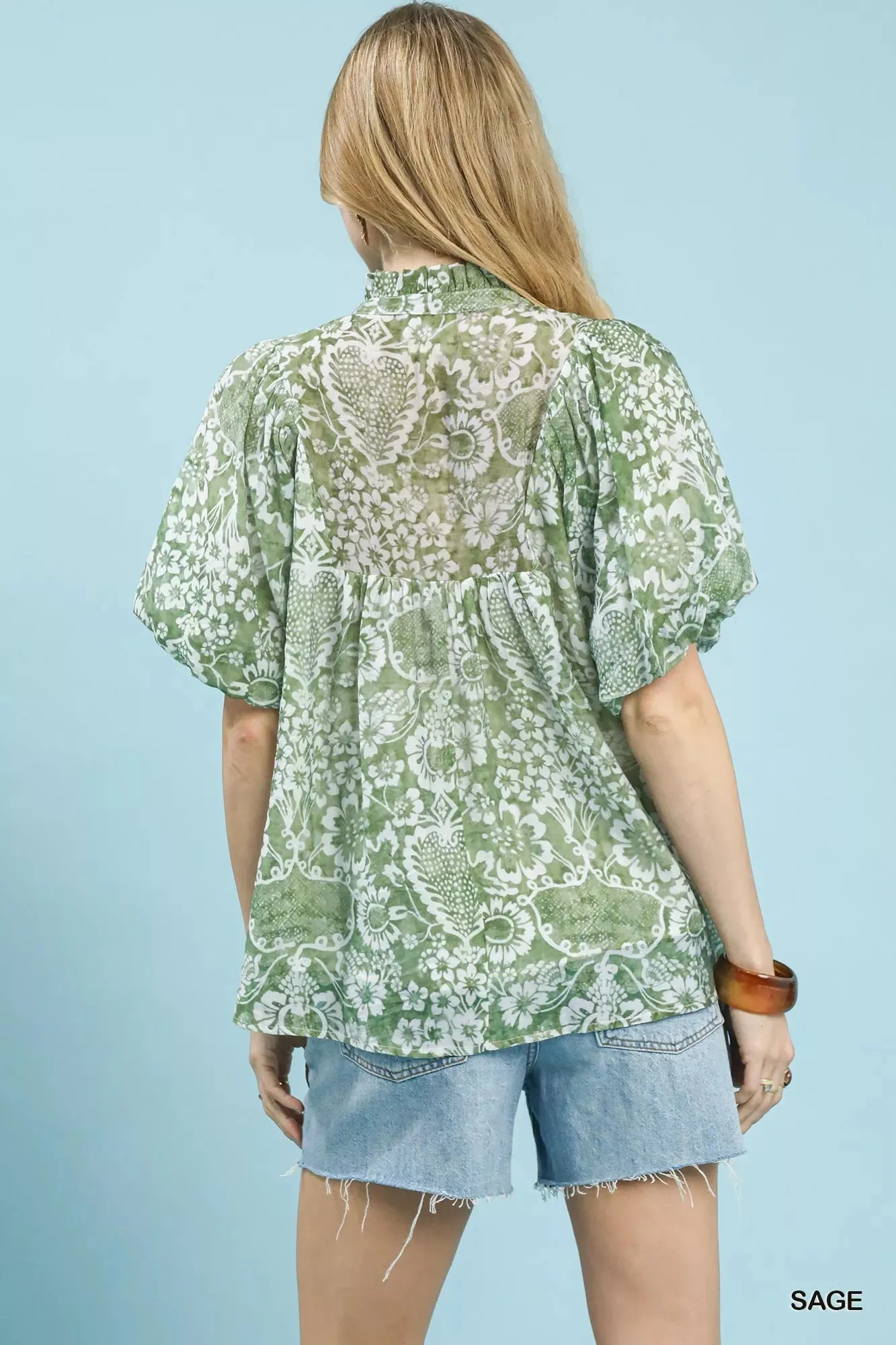 Umgee Abstract Print Ruffled Puff Sleeve Top sold by Charming Charlie product image thumbnail 4