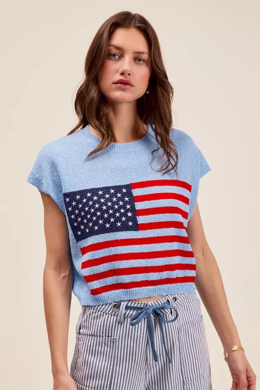 SO ME Fourth Of July American Flag Boxy Fit Sweater Top sold by Charming Charlie