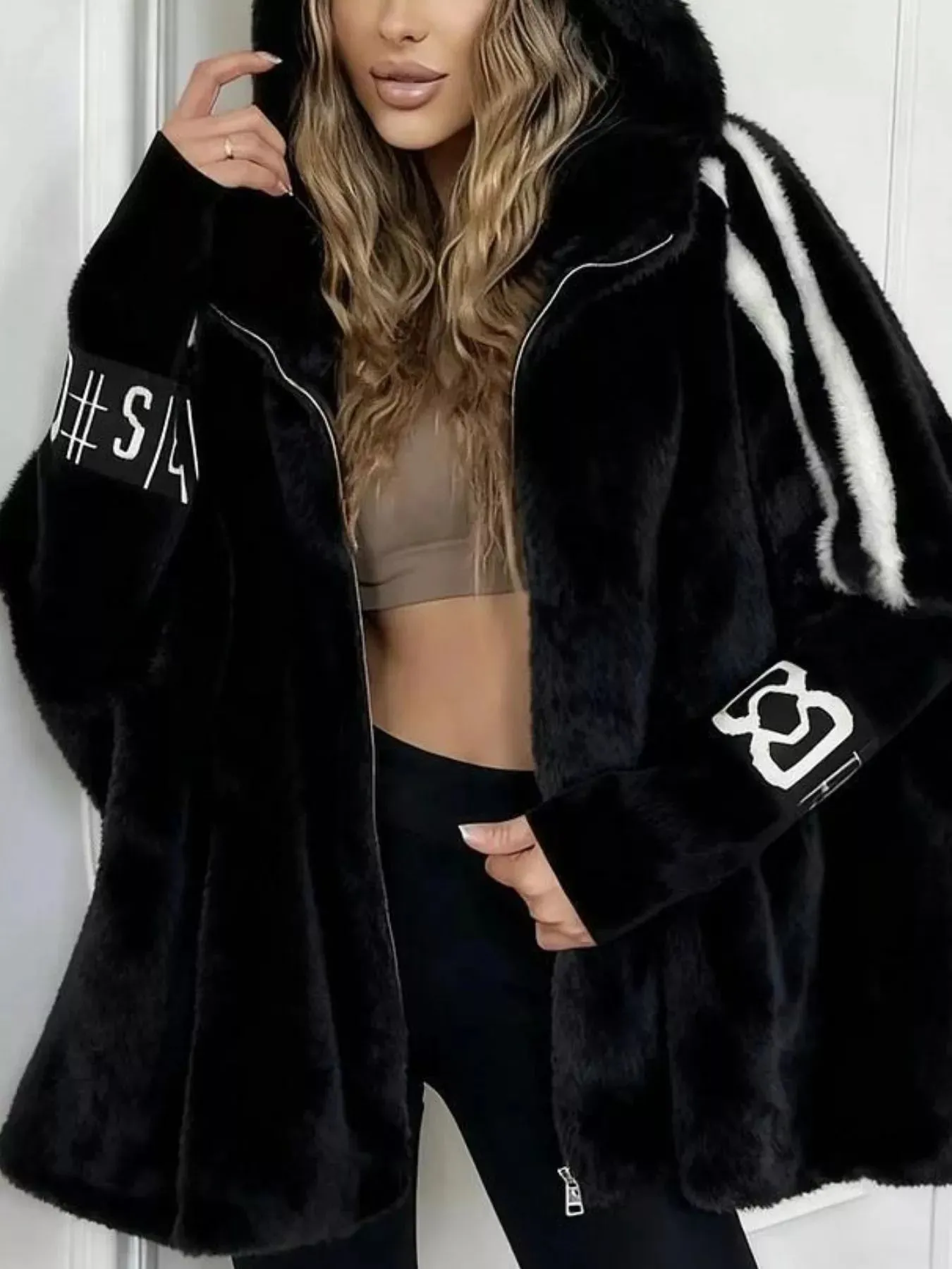 Hooded Faux Fur Striped Trim Outerwear sold by Charming Charlie product image thumbnail 4