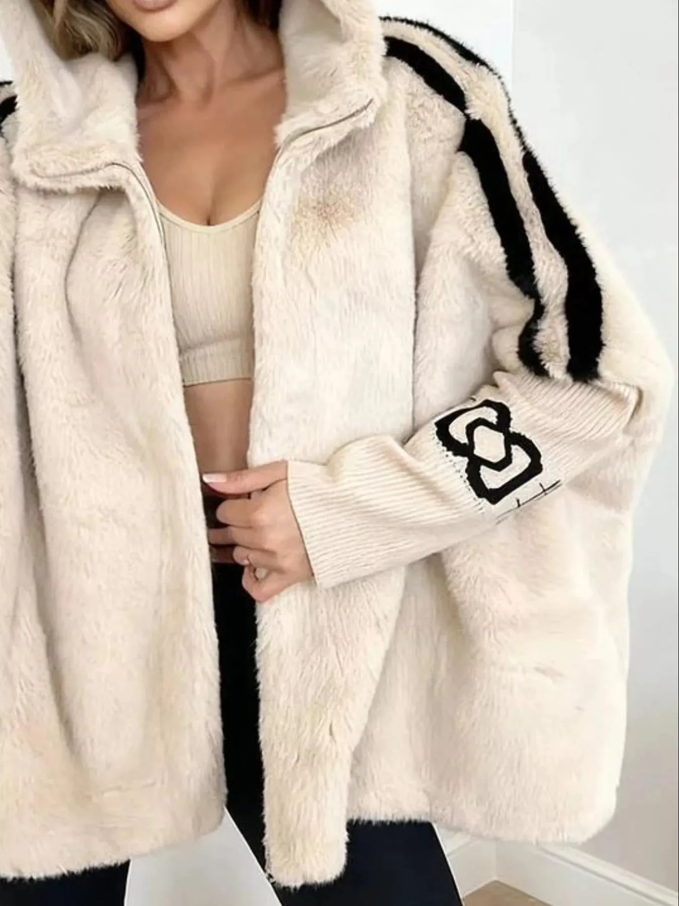 Hooded Faux Fur Striped Trim Outerwear sold by Charming Charlie product image thumbnail 2