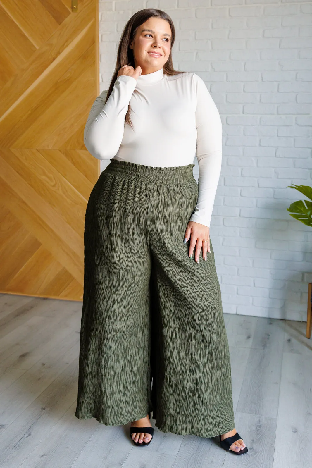 Harmony High Rise Wide Pants in Olive sold by Charming Charlie product image thumbnail 4