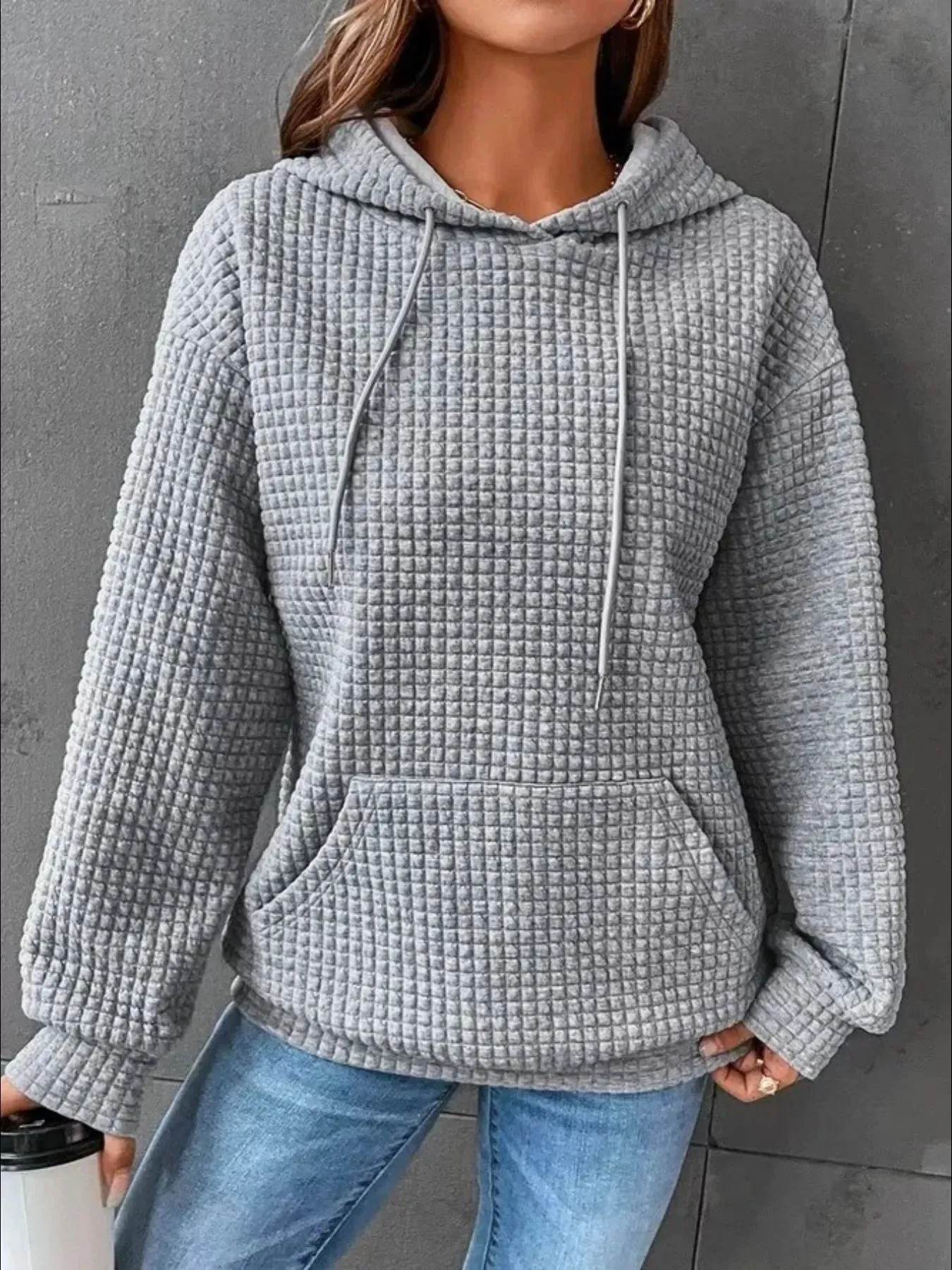 Full Size Textured Kangaroo Pocket Hoodie Plus Size sold by Charming Charlie
