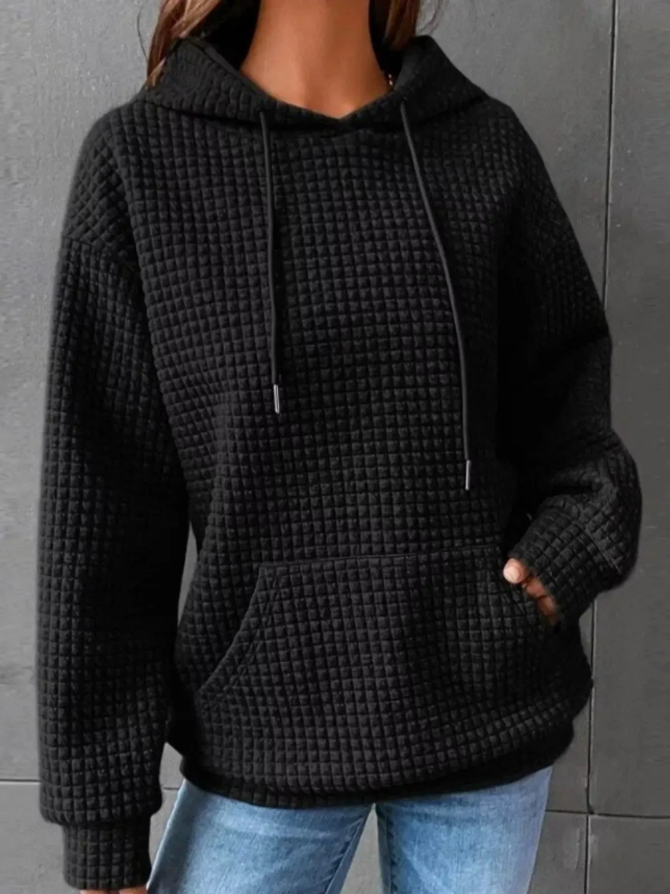 Full Size Textured Kangaroo Pocket Hoodie Plus Size sold by Charming Charlie product image thumbnail 5