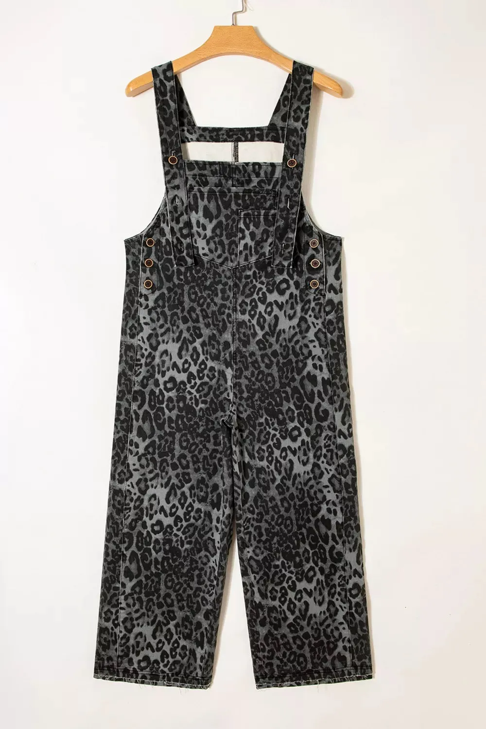 Leopard Print Button Adjustable Straps Cropped Loose Denim Overalls sold by Charming Charlie product image thumbnail 5