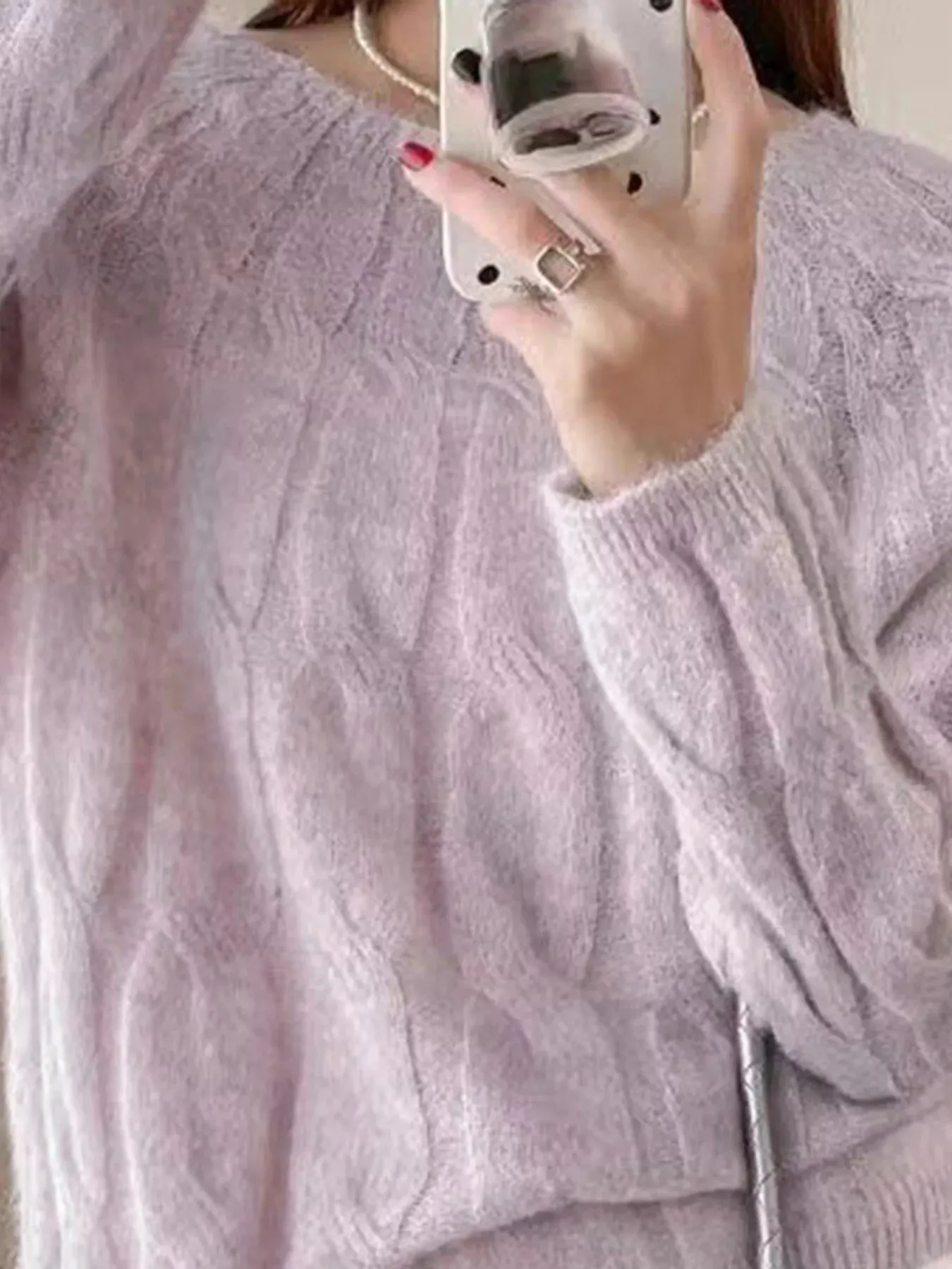 Cable-Knit Round Neck Sweater sold by Charming Charlie product image thumbnail 3