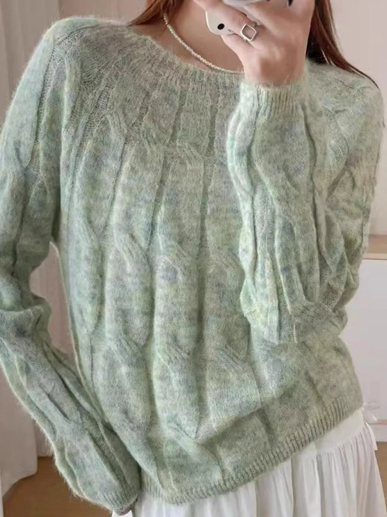 Cable-Knit Round Neck Sweater sold by Charming Charlie product image thumbnail 5