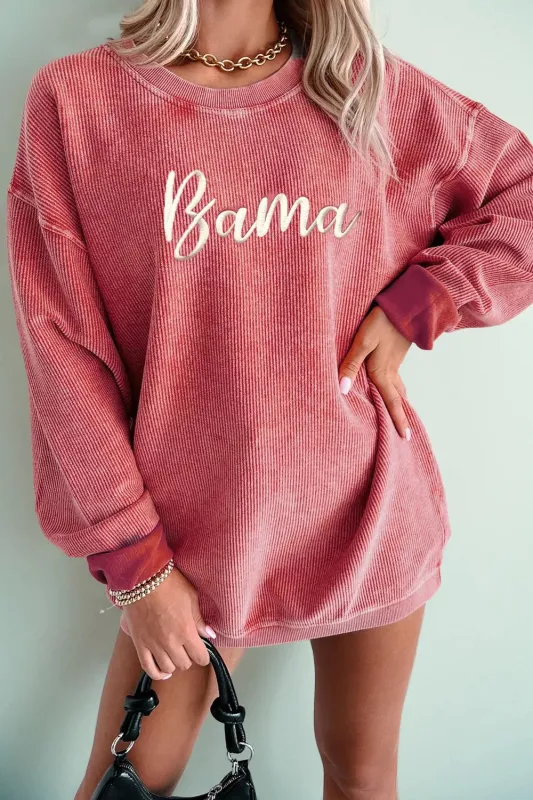 Corded Ribbed Bama Embroidered Letter Graphic Sweatshirt sold by Charming Charlie