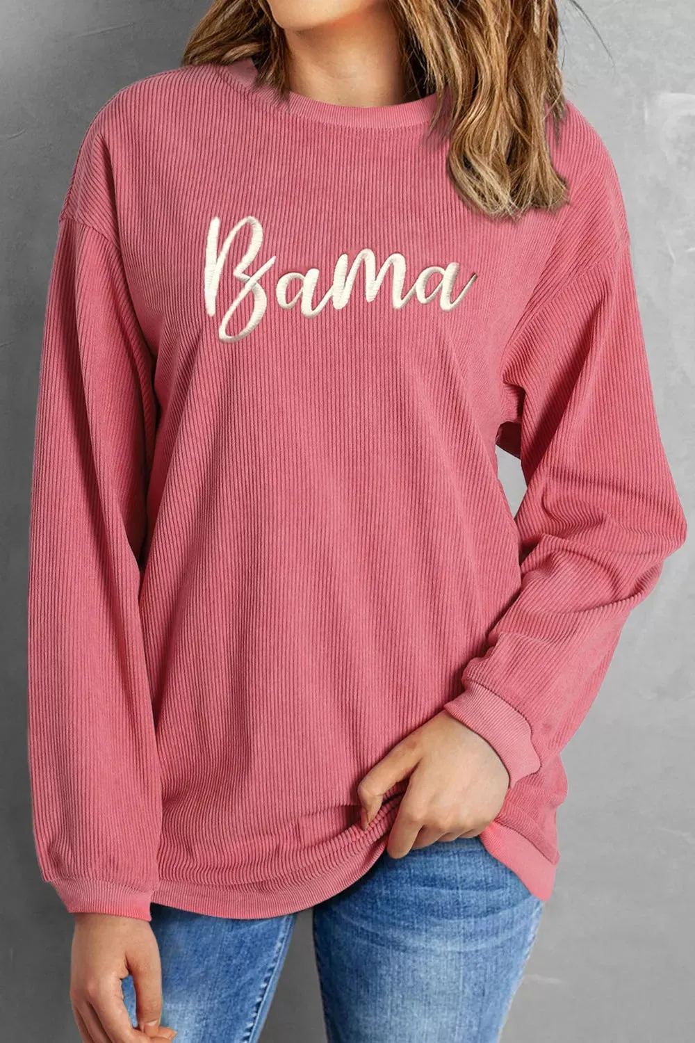 Corded Ribbed Bama Embroidered Letter Graphic Sweatshirt sold by Charming Charlie product image thumbnail 3