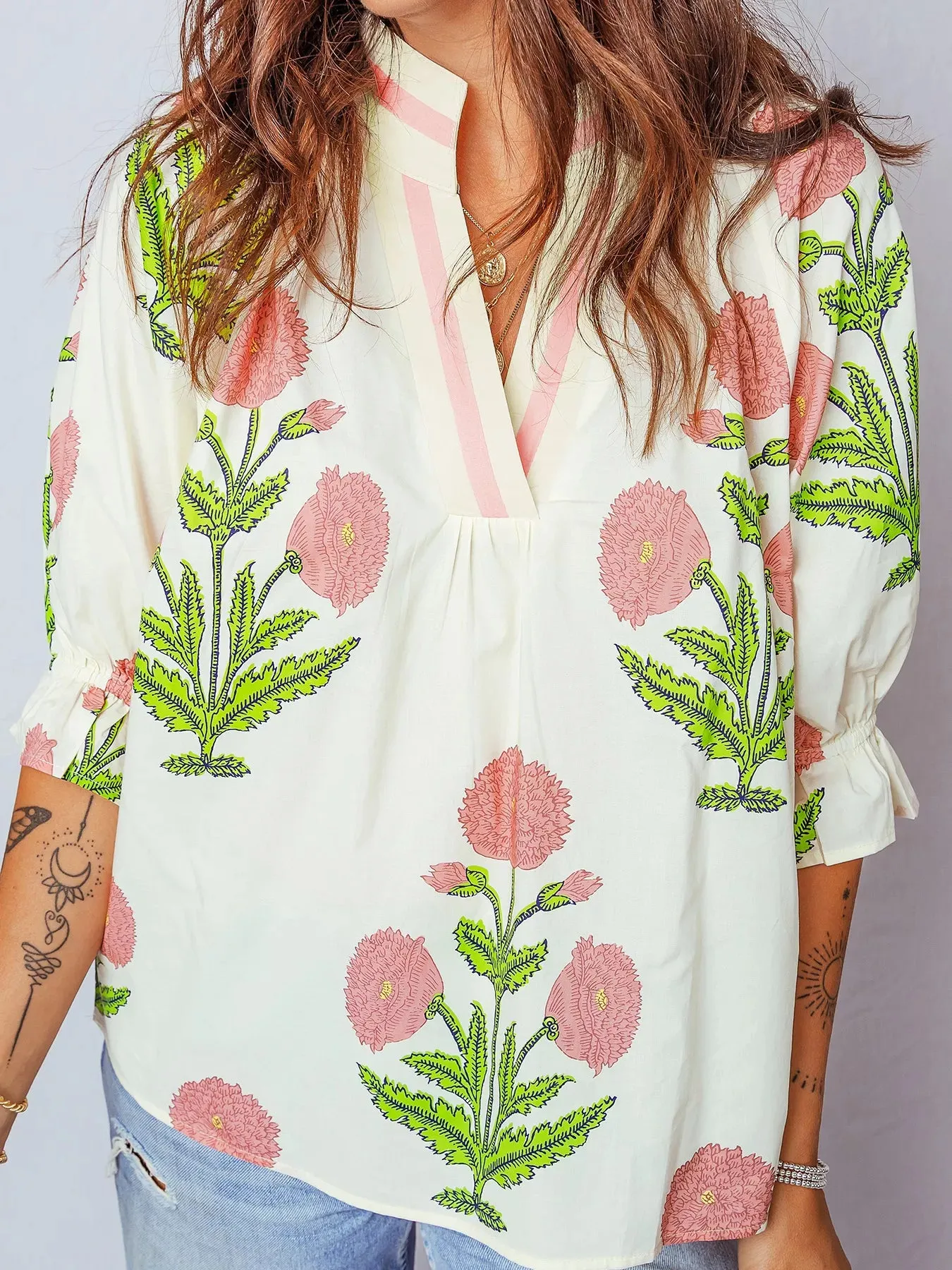 Casual Flower Print 3/4 Sleeve Blouse sold by Charming Charlie product image thumbnail 4