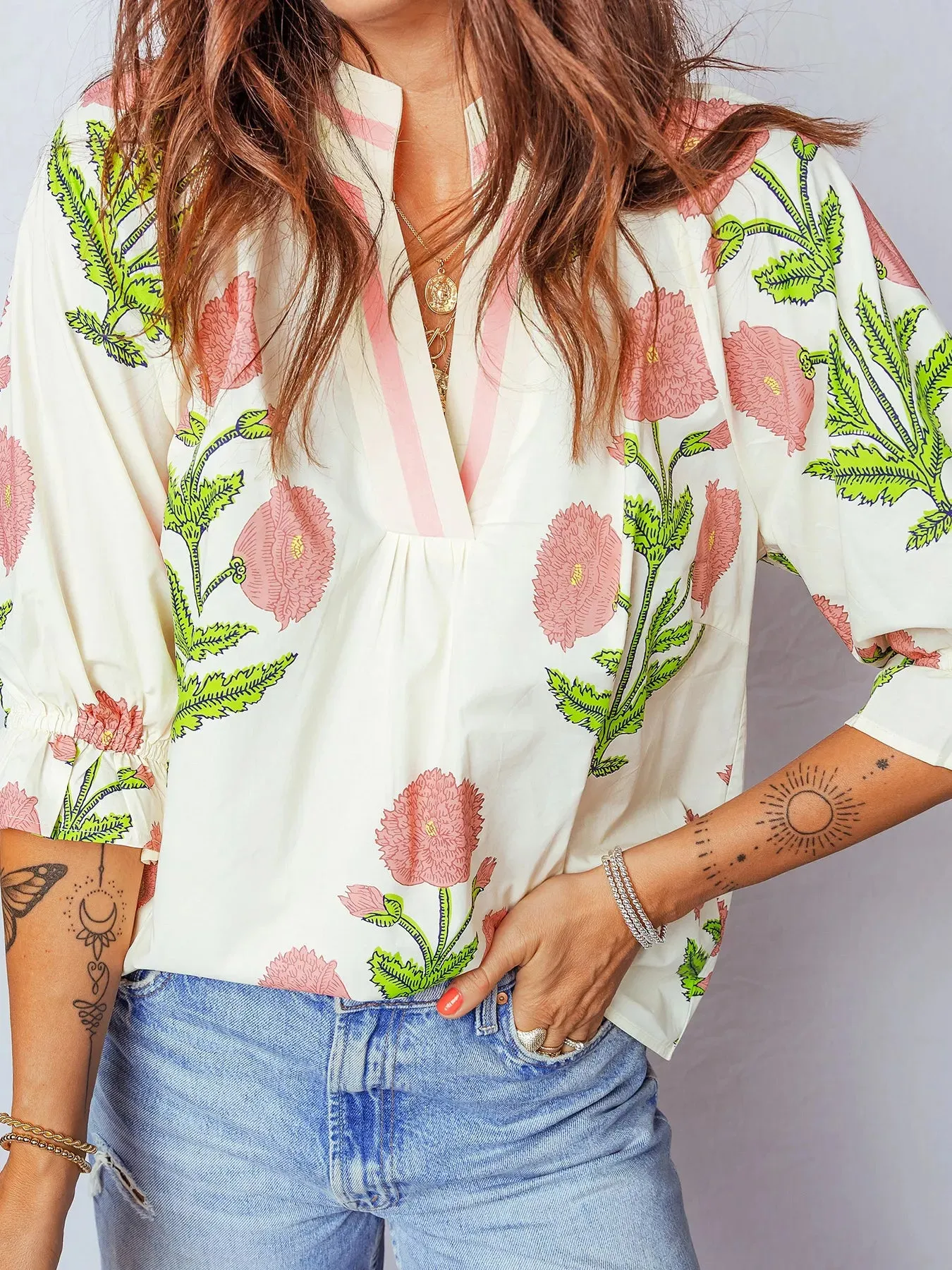 Casual Flower Print 3/4 Sleeve Blouse sold by Charming Charlie