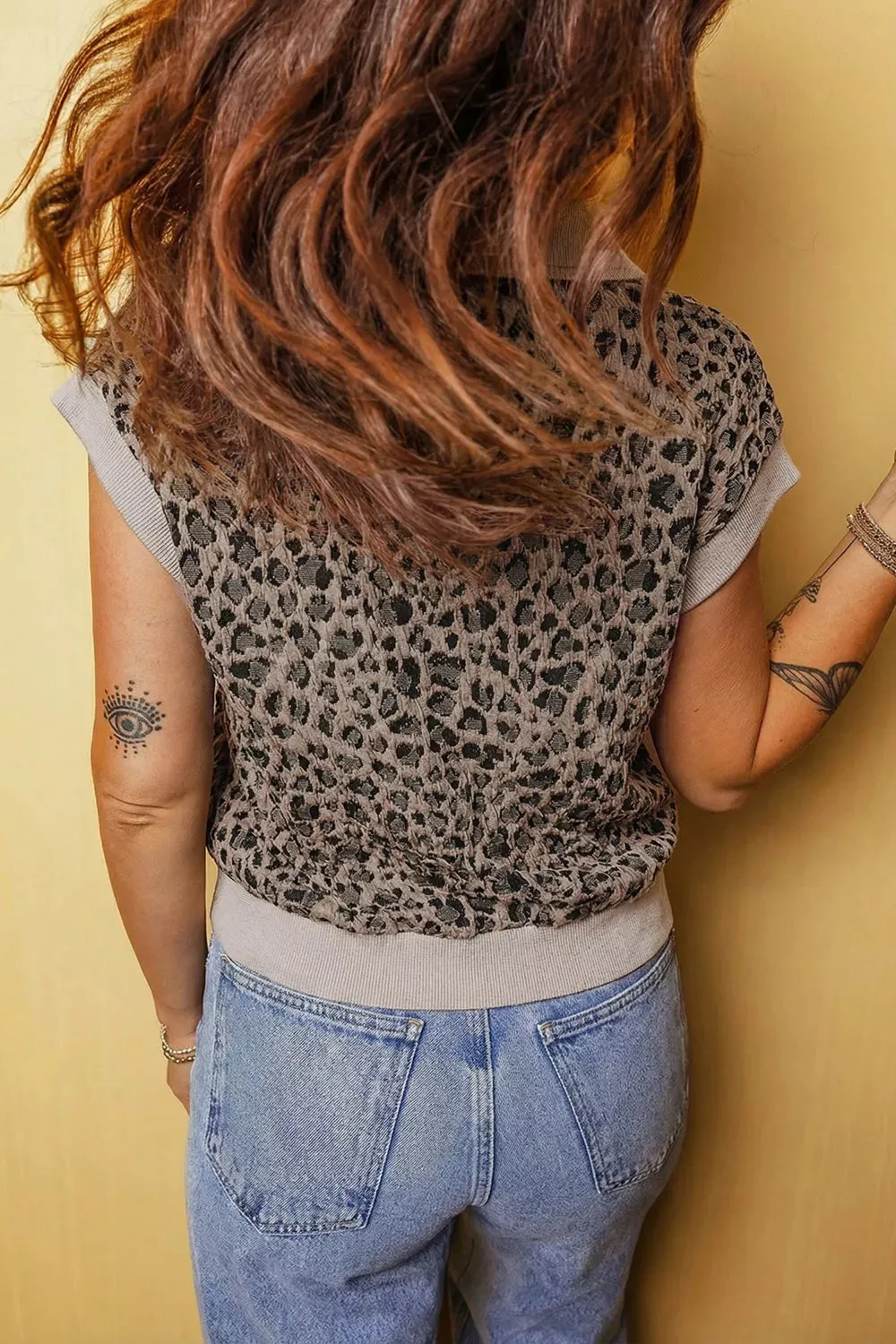 Zip Up Collared Leopard Cap Sleeve Top sold by Charming Charlie product image thumbnail 4