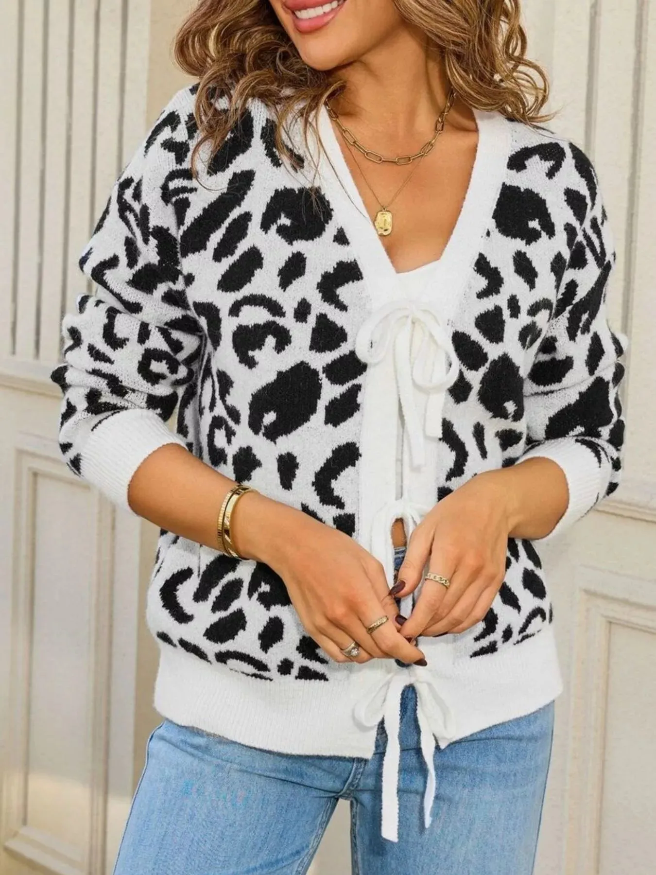 Leopard Tie-Front Cardigan sold by Charming Charlie product image thumbnail 2
