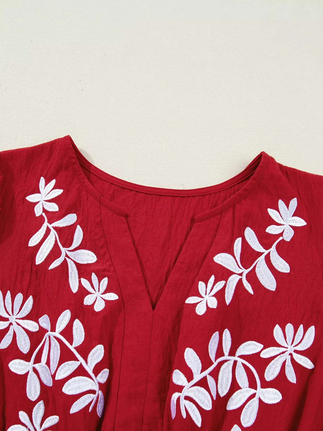 Contrast Embroidered Detail Cinched Waist Tiered Long Sleeve Maxi Dress sold by Charming Charlie product image thumbnail 5