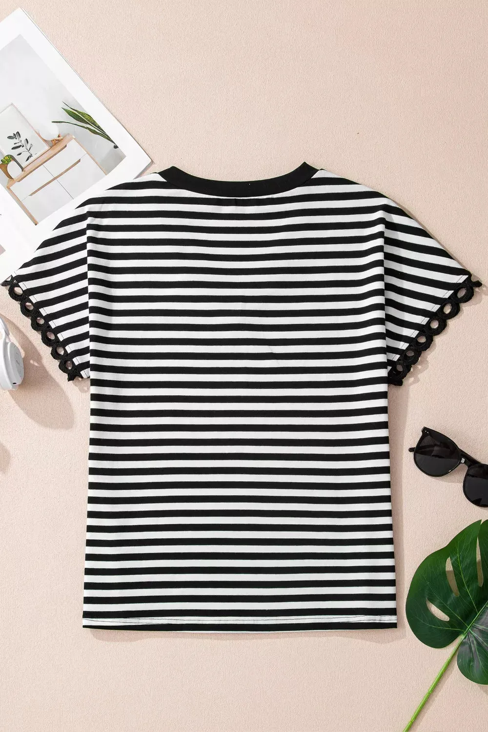 Striped Print V Neck Delicate Trim Casual Tee sold by Charming Charlie product image thumbnail 5