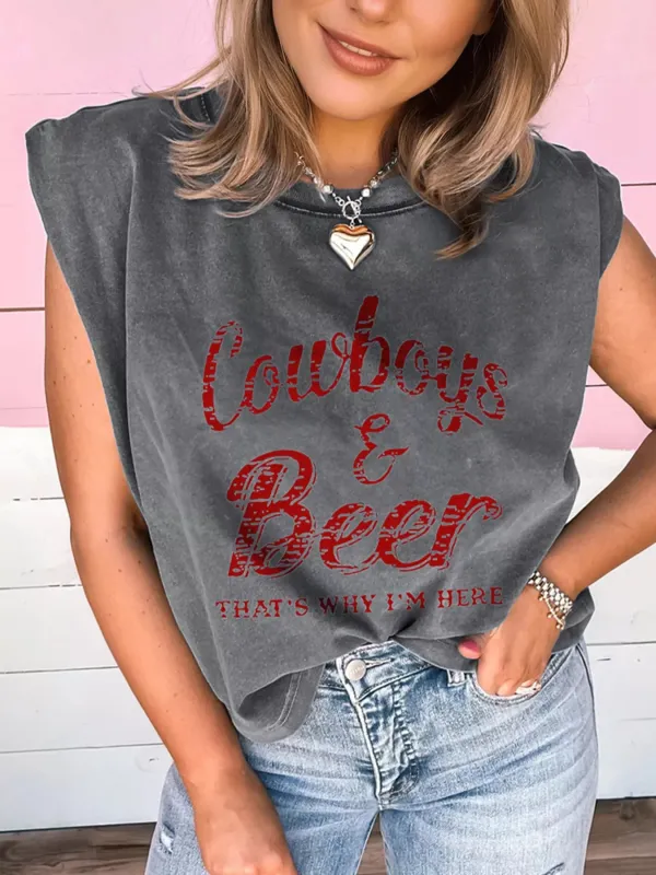 Cowboy & Beer Western Graphic Mineral Wash Tank Top sold by Charming Charlie