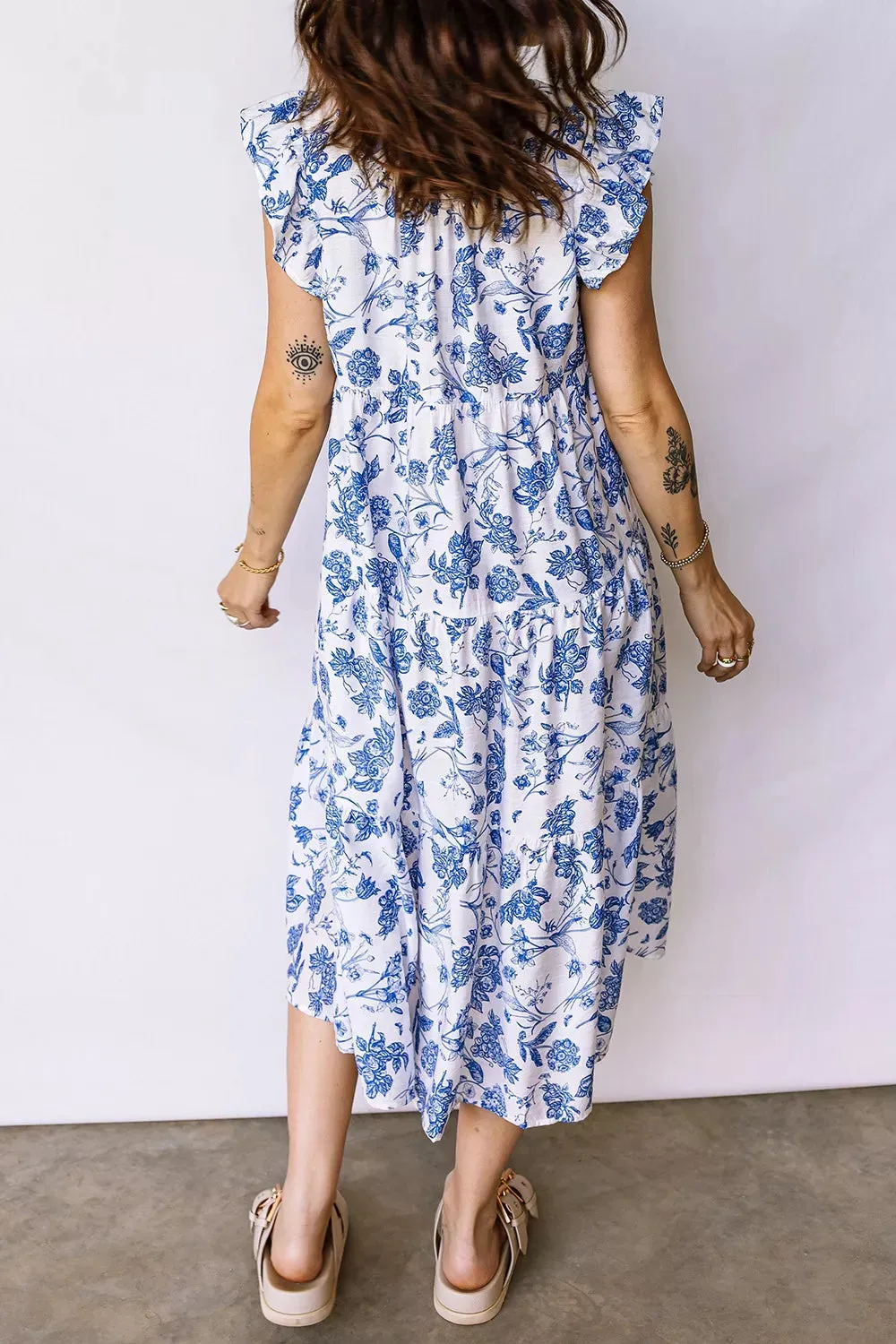 Ruffled Short Sleeve Tiered Floral Midi Dress sold by Charming Charlie product image thumbnail 2