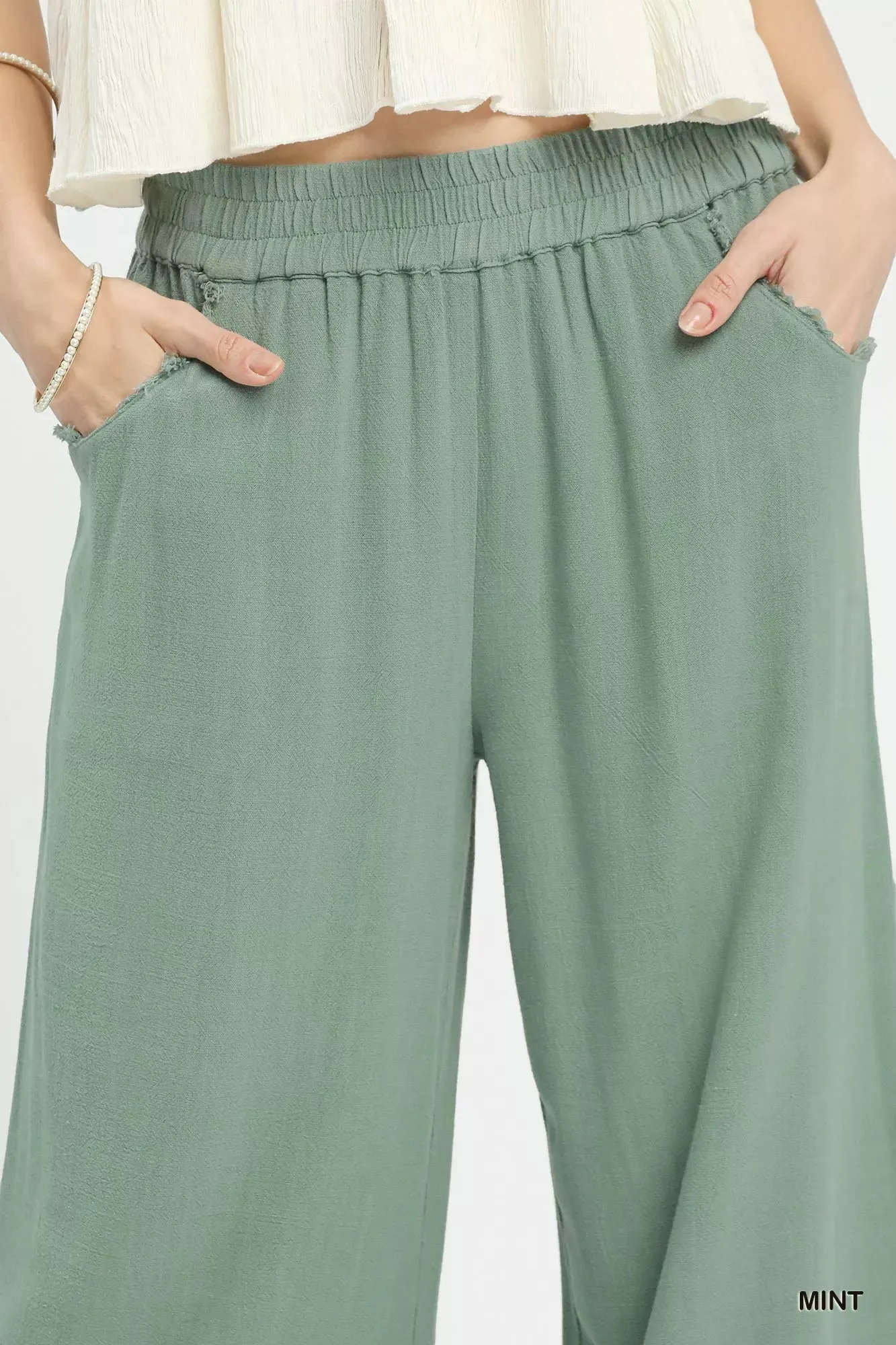 Umgee Linen Wide Leg Cropped Pants with Lace Trim sold by Charming Charlie product image thumbnail 5