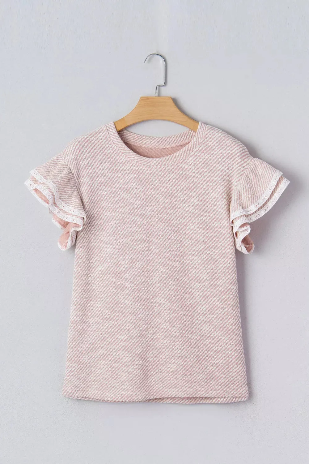 Twilled Print Lace Trim Ruffled Short Sleeve Blouse sold by Charming Charlie product image thumbnail 4