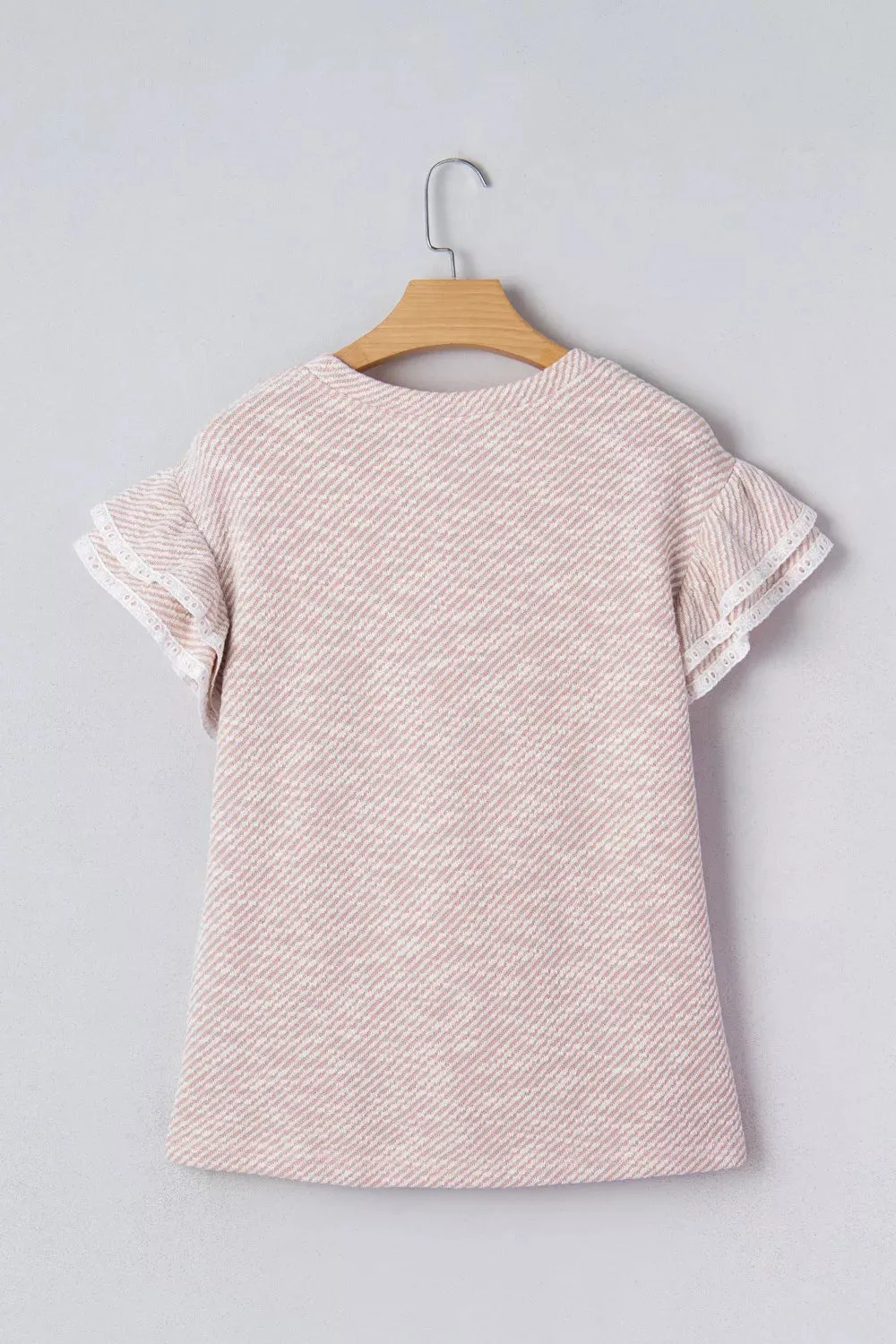 Twilled Print Lace Trim Ruffled Short Sleeve Blouse sold by Charming Charlie product image thumbnail 5