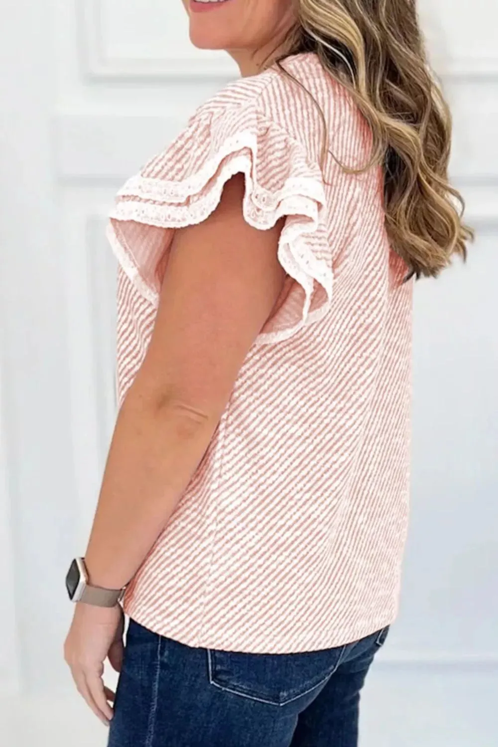 Twilled Print Lace Trim Ruffled Short Sleeve Blouse sold by Charming Charlie product image thumbnail 2